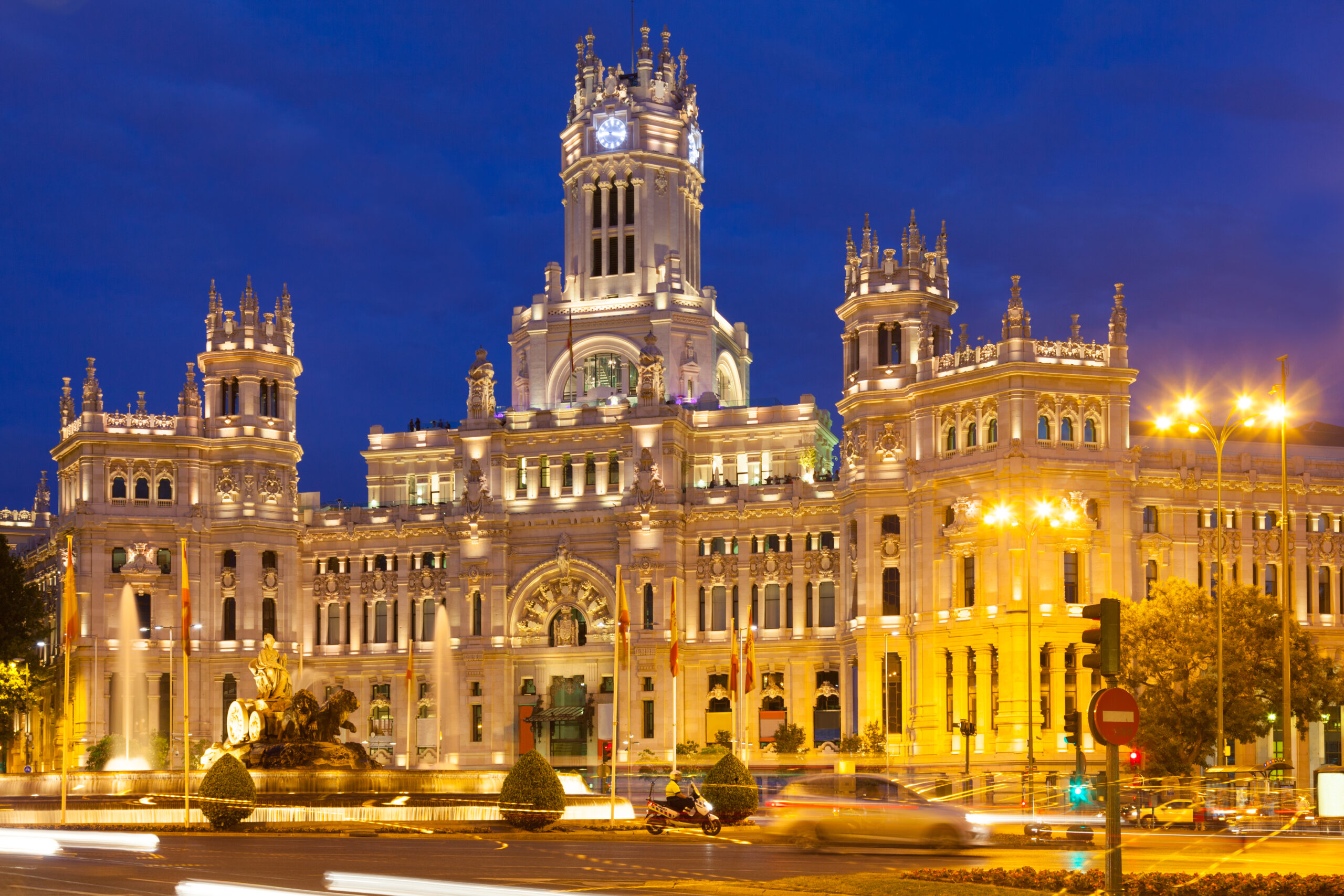 View of Palace of Communication in summer evening. Madrid, Spain